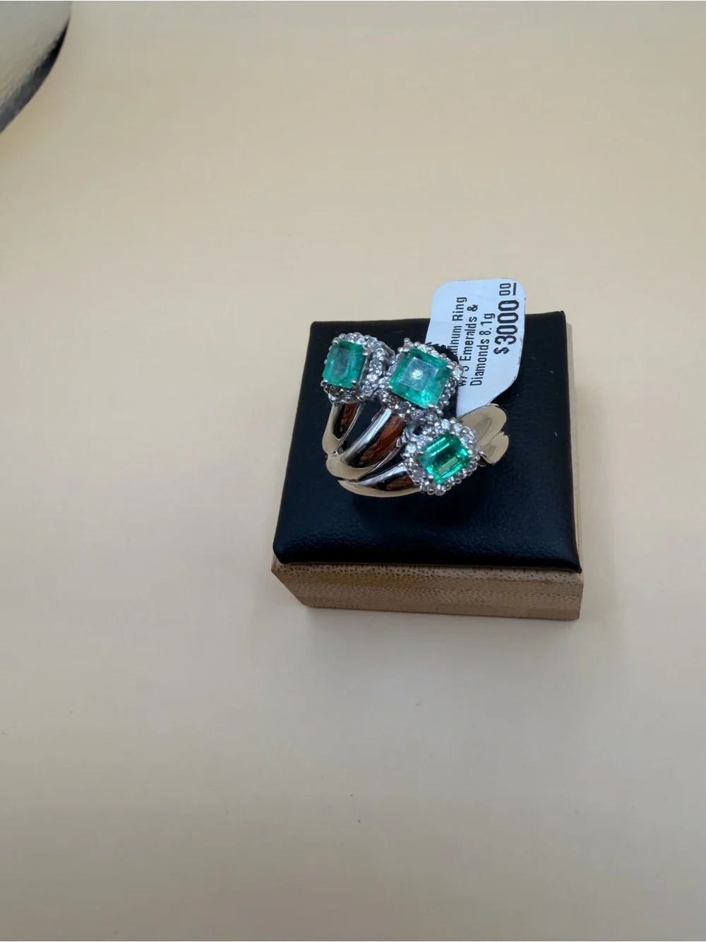 Vintage Platinum 900 Diamond & Colombian Emerald Ring Size 7.